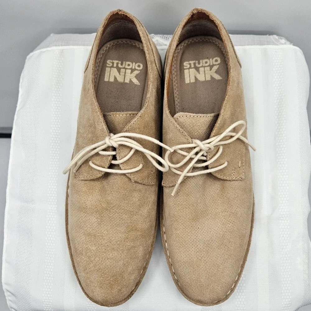Studio Ink Mens Tan Suede Lace Up Derby‎ Shoes Beige Casual Dress Shoes